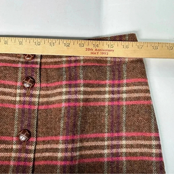 Talbots Women’s Plaid Wool Pencil Skirt 12P Brown Pink Button Closure Lined - Picture 10 of 11